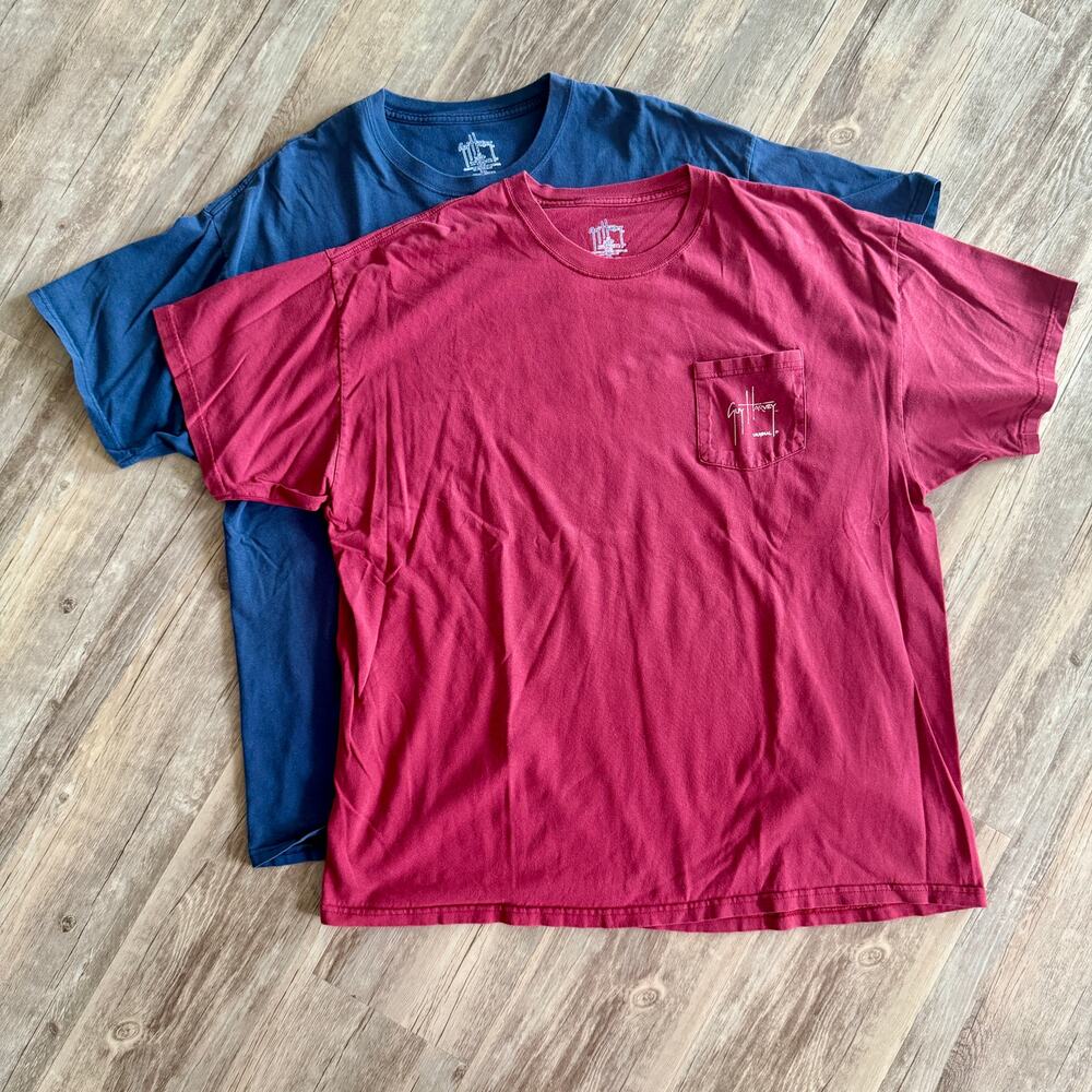 Guy Harvey Men's Vintage T-Shirt Bundle of 2 Size 2XL Navy Burgundy
